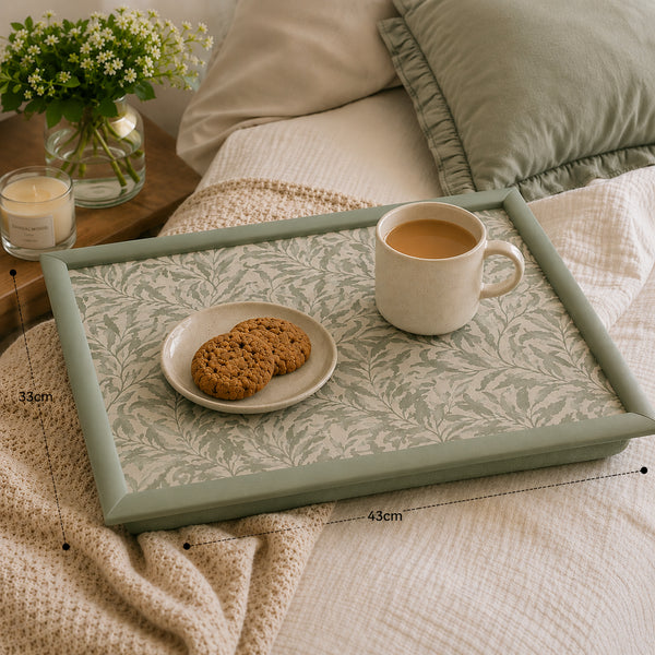 Wild Leaves Botanical Print Cushioned Lap Tray - Sage Green, 43 x 33cm