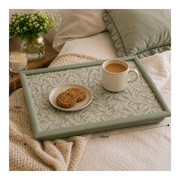 Wild Leaves Botanical Print Cushioned Lap Tray - Sage Green, 43 x 33cm
