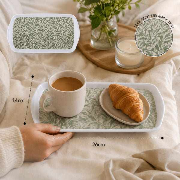 Wild Leaves Melamine Tea Tray - Sage Green Botanical Print, 26 x 14cm - alternate view 2