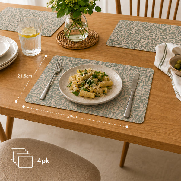 Wild Leaves Cork-Backed Placemats - Pack of 4, Green and Blush, 29 x 21.5cm