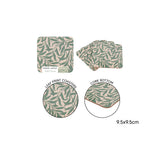 Wild Leaves Cork Coasters Pack of 4 - 9.5 x 9.5cm, Green and Blush