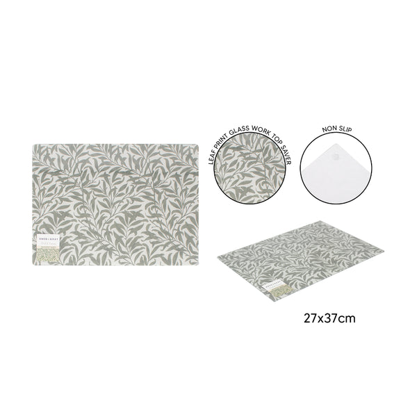 Wild Leaves Heat-Resistant Glass Worktop Saver - Sage Green, 27 x 37cm