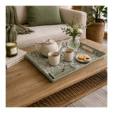 Rectangular Wild Leaves Melamine Serving Tray - 38cm, Grey and White