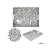 Rectangular Wild Leaves Melamine Serving Tray - 38cm, Grey and White