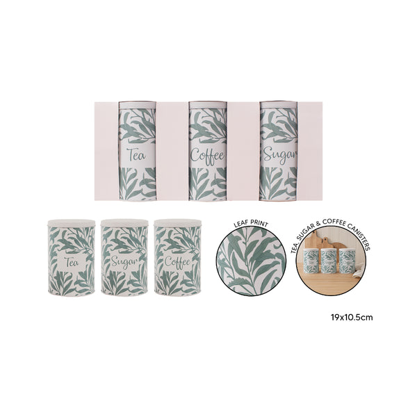 Wild Leaves Tea, Coffee and Sugar Canister Set - 3 Pieces, Sage Green