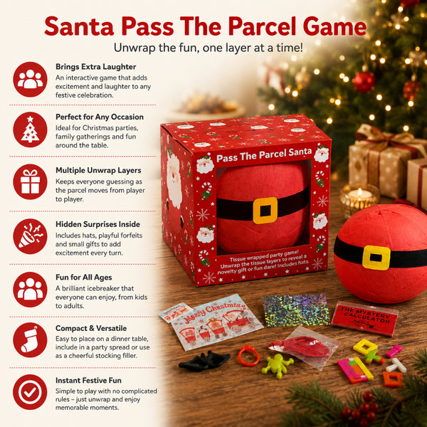 Santa Pass the Parcel Christmas Party Game - Gifts and Festive Dares