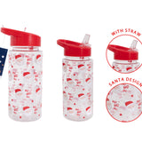 Santa Straw Water Bottle with Carry Handle - 500ml, Red Screw-Top Lid