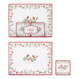 Robin Christmas Placemat and Coaster Set - 8 Pieces, Red and Green