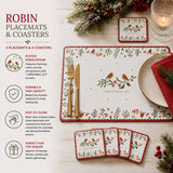 Robin Christmas Placemat and Coaster Set - 8 Pieces, Red and Green - alternate view 2