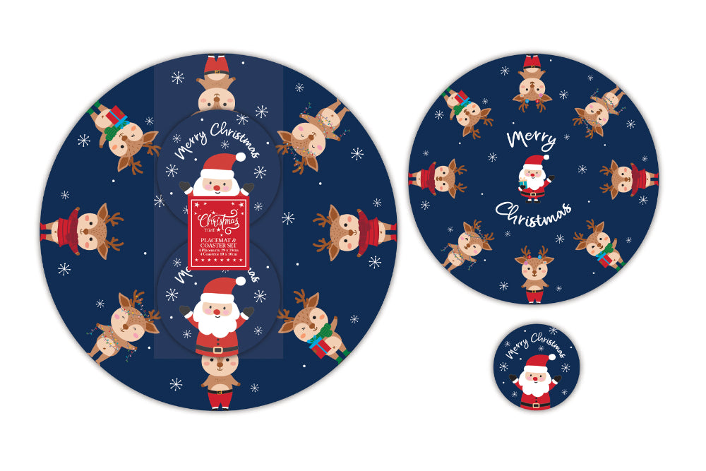 Christmas Placemats and Coasters Set - 8 Pieces, Assorted Designs