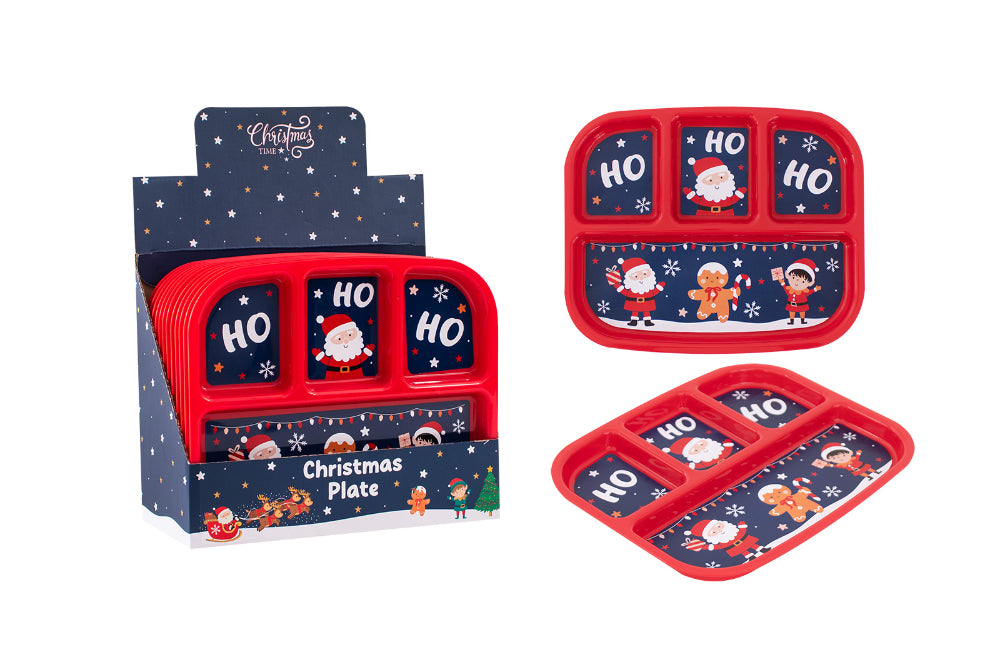 Christmas Kids' 4-Section Divided Plate - Red, Festive Characters