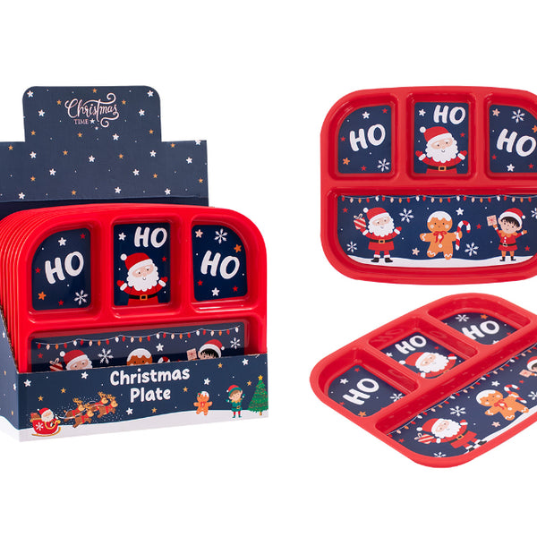 Christmas Kids' 4-Section Divided Plate - Red, Festive Characters