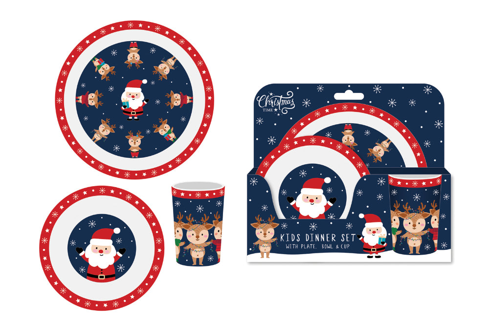 Santa and Friends Children's Dinnerware Set - Plate, Bowl and Cup