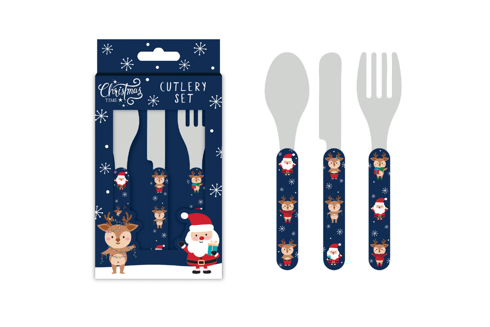 Santa and Friends Kids Christmas Cutlery Set - 3 Pieces, Assorted Designs
