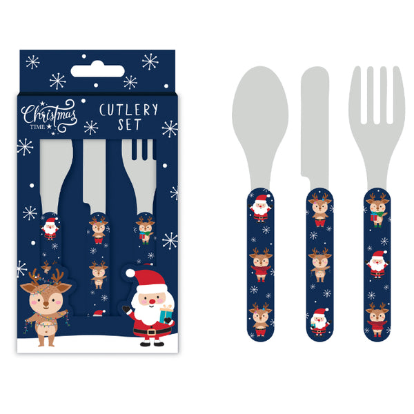 Santa and Friends Kids Christmas Cutlery Set - 3 Pieces, Assorted Designs
