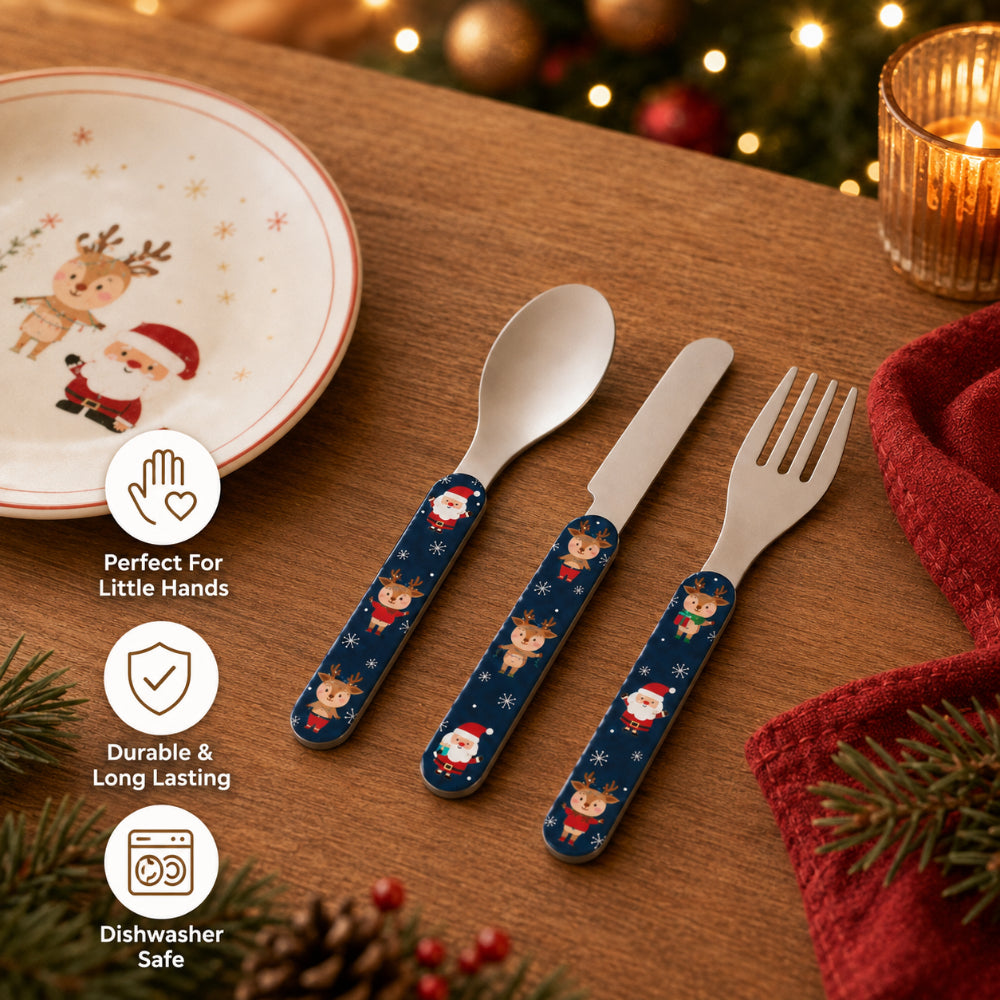 Santa and Friends Kids Christmas Cutlery Set - 3 Pieces, Assorted Designs