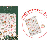 Christmas Robin Gift Wrap Sheets with Tags - 5 Sheets and 5 Tags