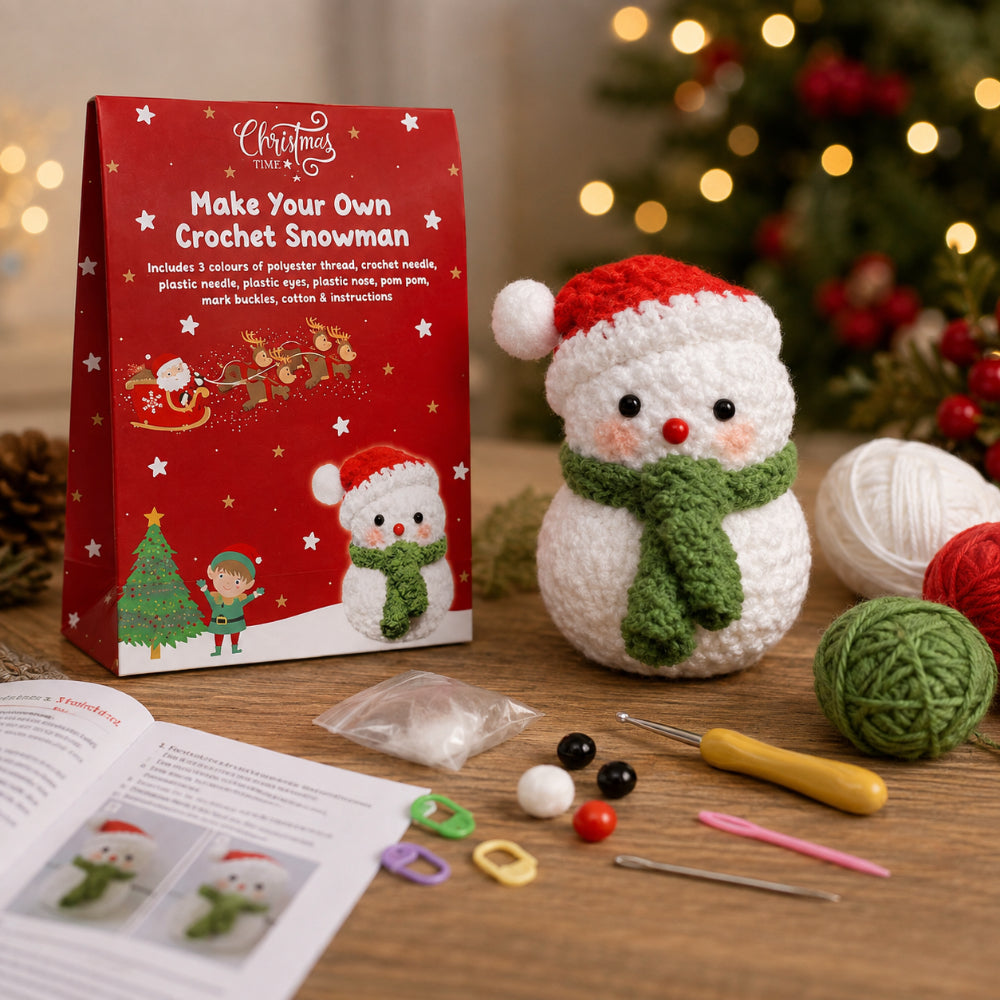 Festive DIY Crochet Snowman Craft Kit - Needles, Thread and Filling