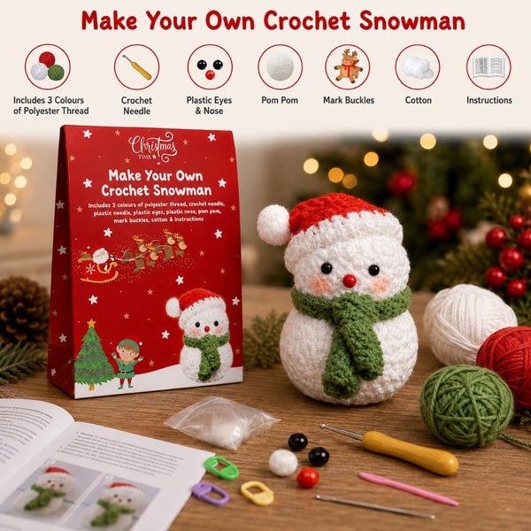 Festive DIY Crochet Snowman Craft Kit - Needles, Thread and Filling