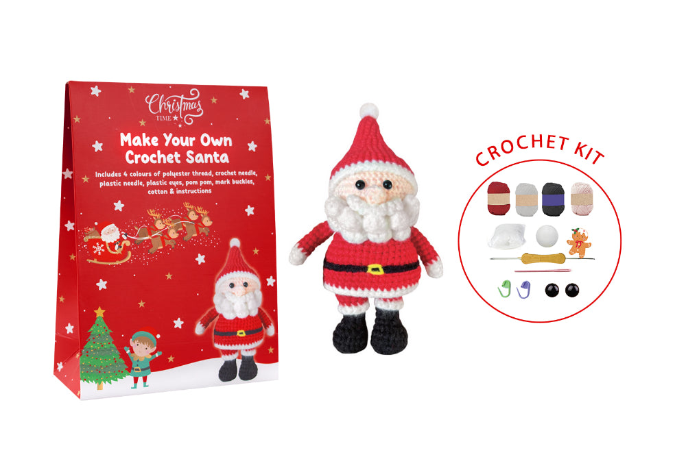 DIY Crochet Santa Craft Kit - Needles, Thread and Cotton Filling