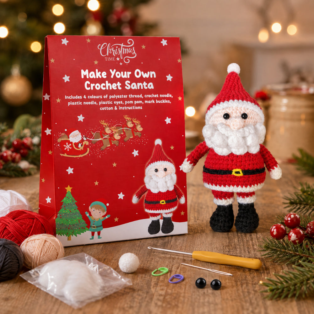 DIY Crochet Santa Craft Kit - Needles, Thread and Cotton Filling