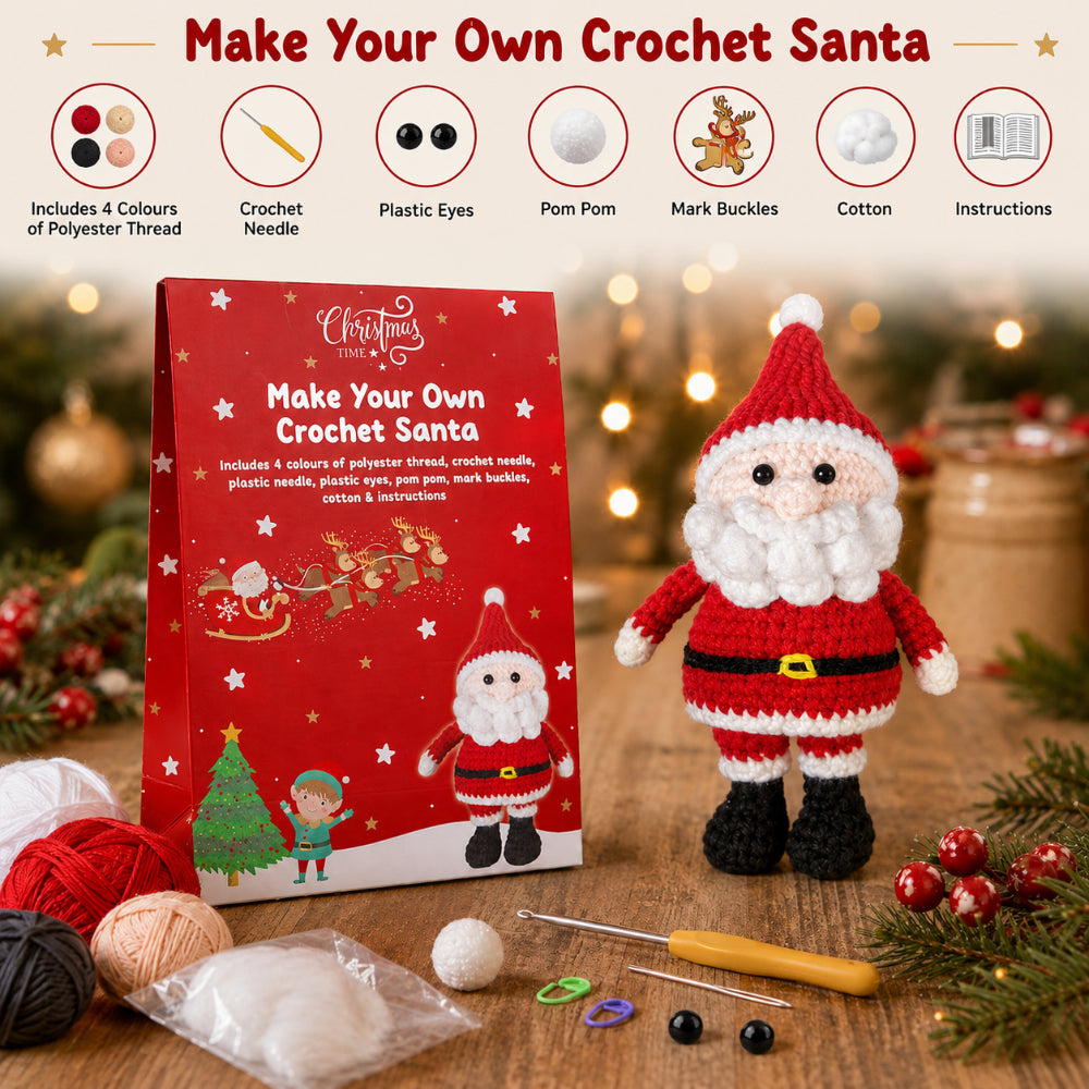 DIY Crochet Santa Craft Kit - Needles, Thread and Cotton Filling