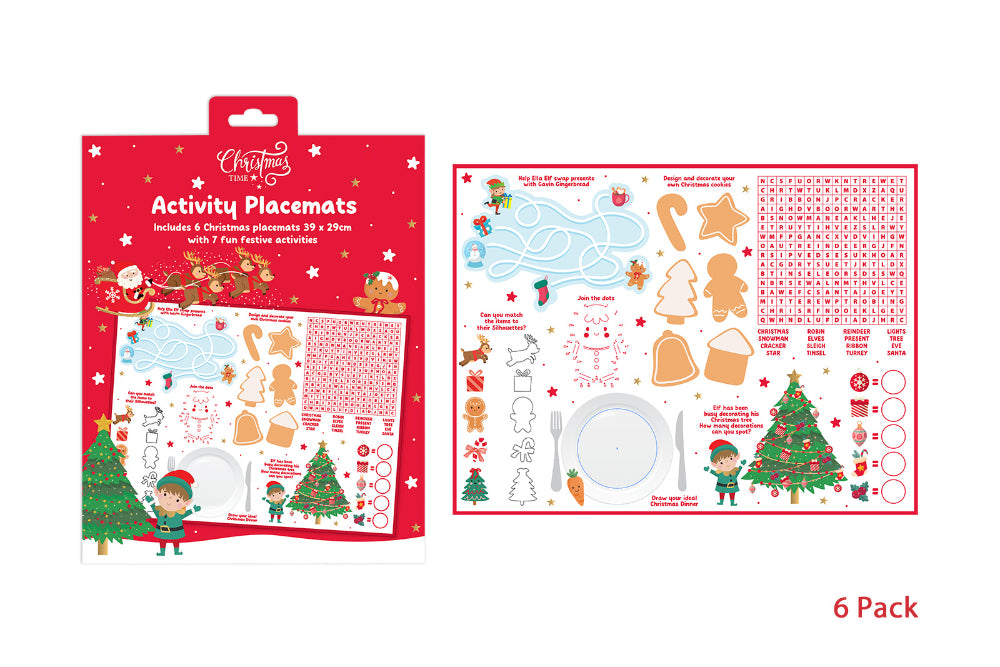 Christmas Eve Kids' Activity Placemats - Pack of 6, 39 x 29cm