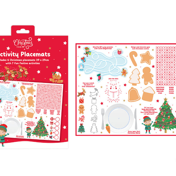 Christmas Eve Kids' Activity Placemats - Pack of 6, 39 x 29cm
