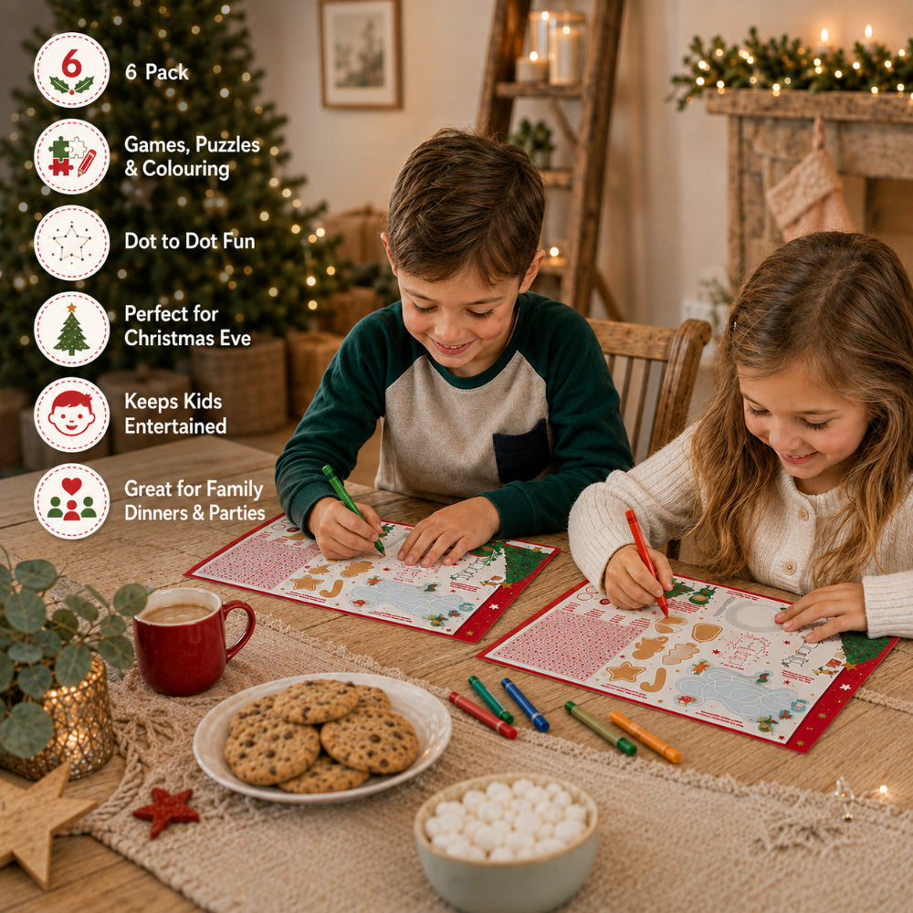 Christmas Eve Kids' Activity Placemats - Pack of 6, 39 x 29cm