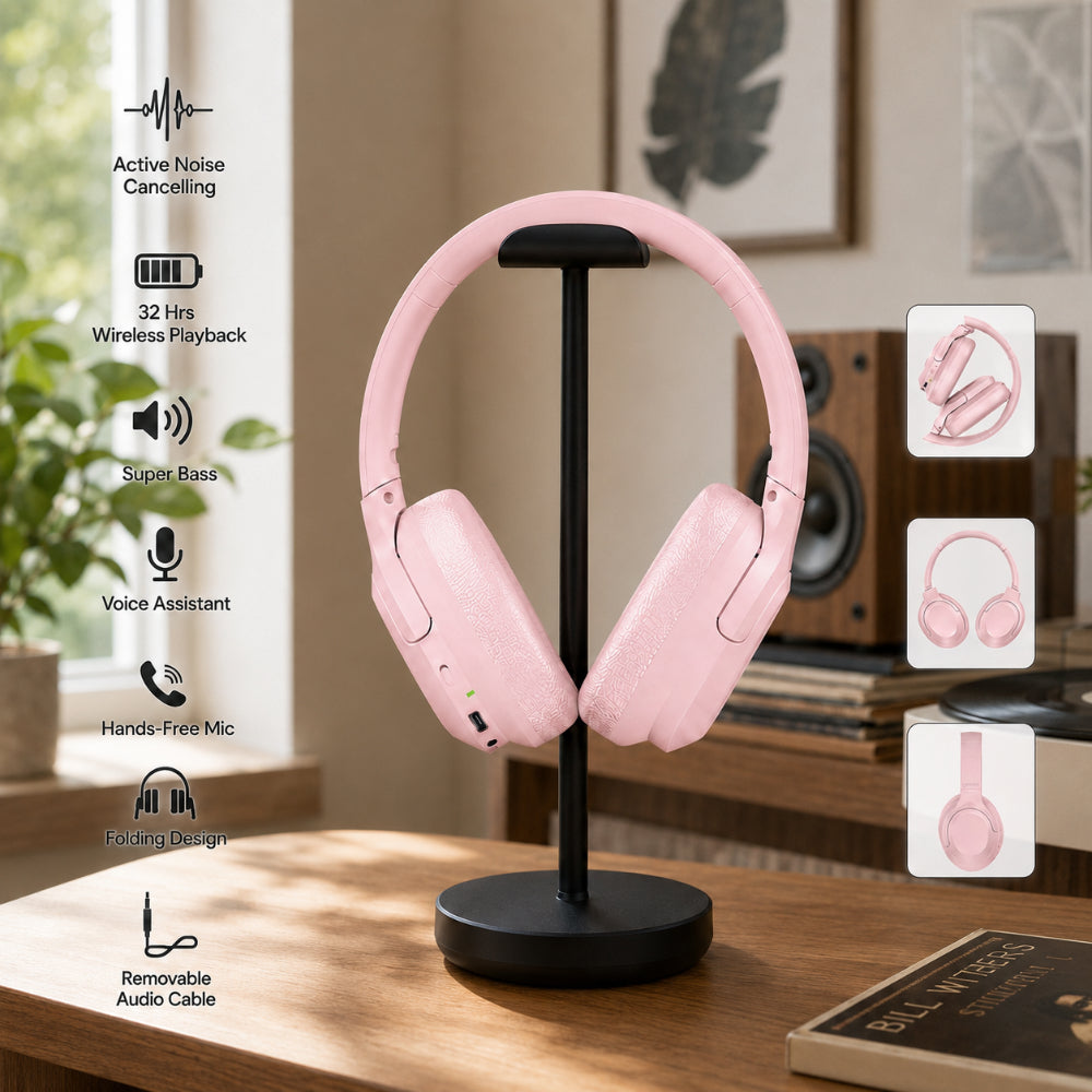 Groov-e Rhythm BT Headphones | Active Noise Cancellation in Pink
