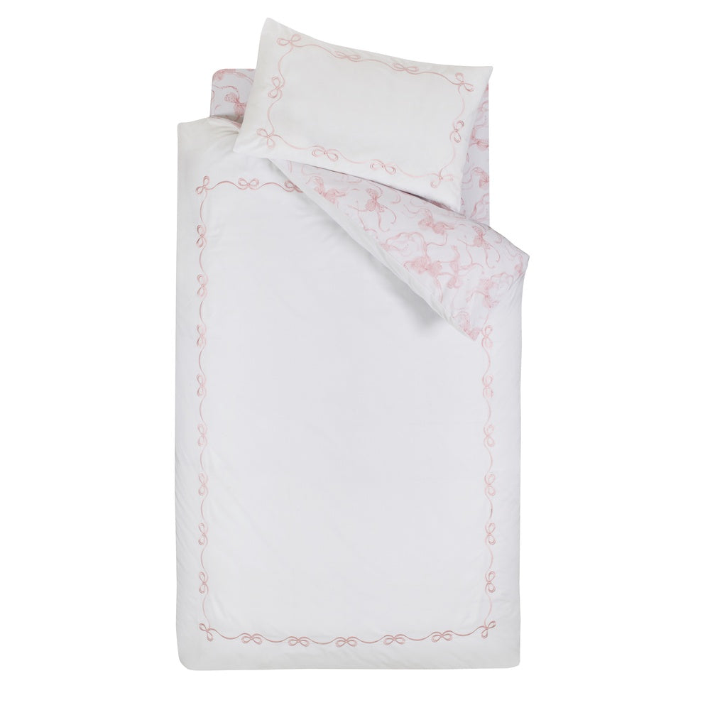 Bow Embroidery Quilt Set | White/Red Design