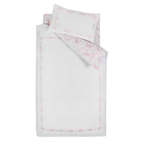 Bow Embroidery Quilt Set | White/Red Design