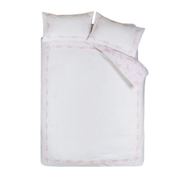 Bow Embroidery Quilt Set Double | White/Red Design