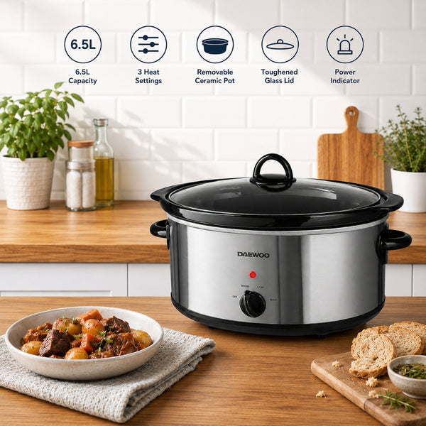 Daewoo 6.5L Slow Cooker - Stainless Steel - 6.5L