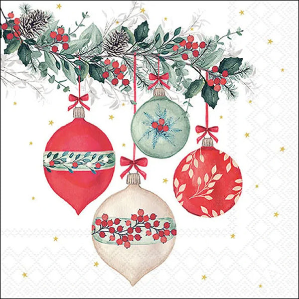 Berry Baubles White Napkin | 33x33cm Paper Napkins 20 Pack