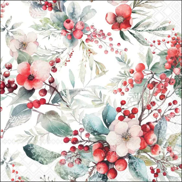 Winter Berries Napkins 20 Pack | 33x33cm Christmas Tableware