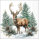 Winter Stag White Napkins | 33x33cm Paper Napkins 20 Pack
