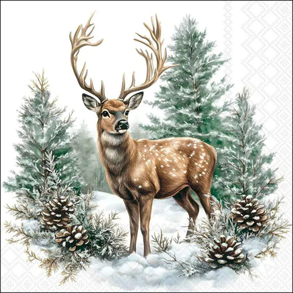 Winter Stag White Napkins | 33x33cm Paper Napkins 20 Pack