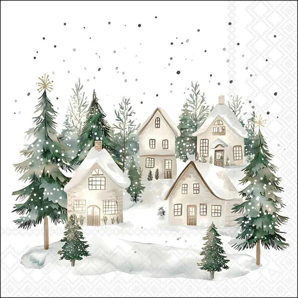 Home Accessories Snowy Houses Napkins | 33x33cm Winter Design