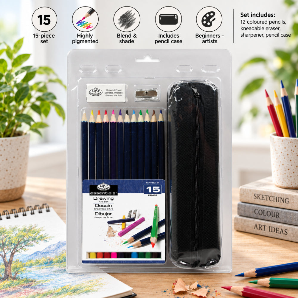 Royal & Langnickel Colour Pencil Drawing Set | 15 Pieces with Case