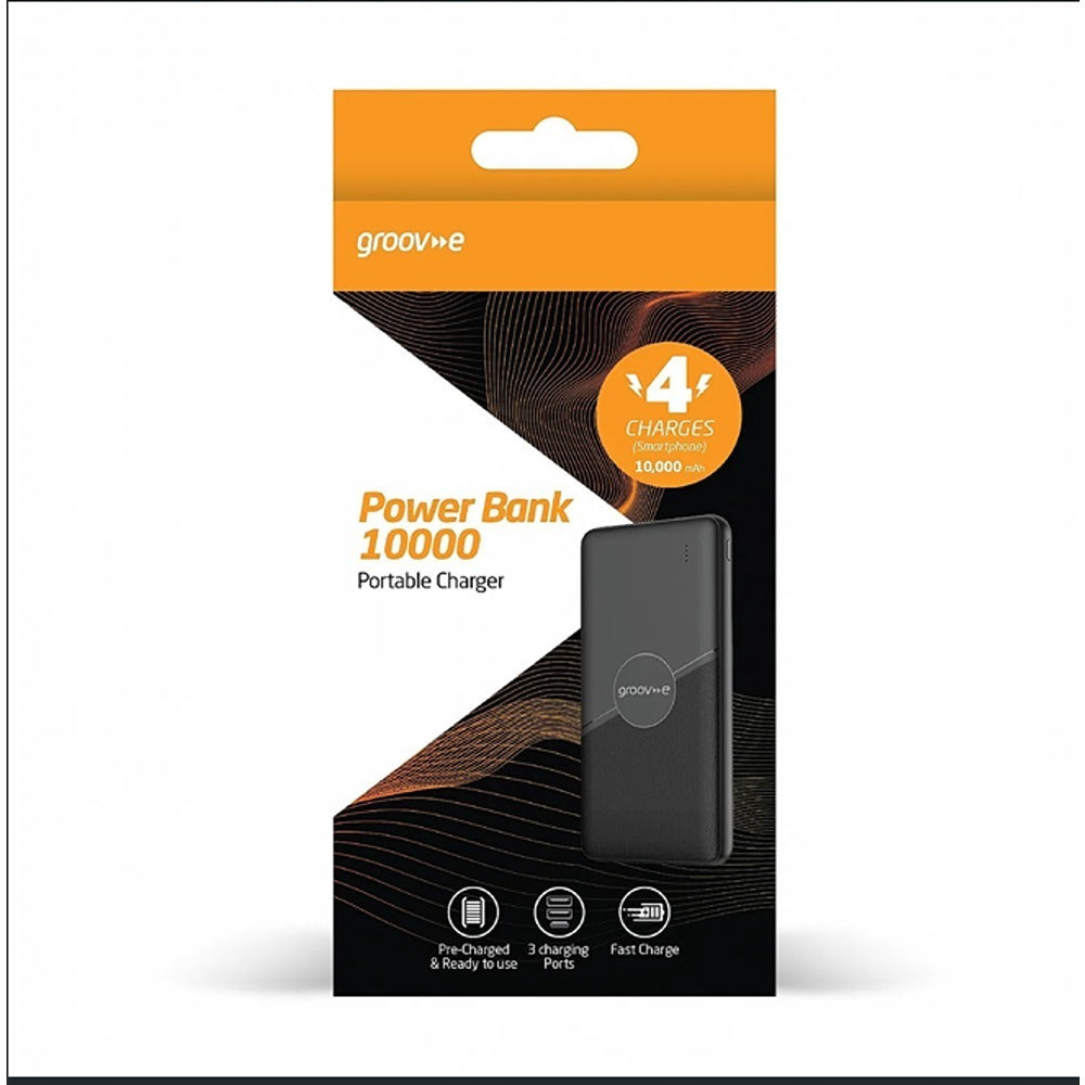 Groov-e 10,000 mAh Power Bank | Fast Charge, 3 Ports, LED Indicators