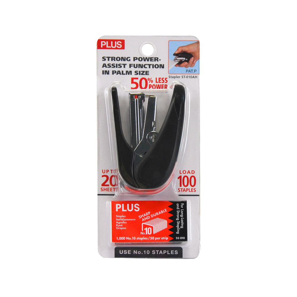 Japan Plus Black Mini Stapler | Power-Assist, Staples 20 Sheets