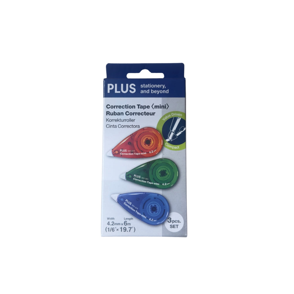 Japan Plus Mini Correction Roller | Pack of 3, 4.2mm, Assorted Colours