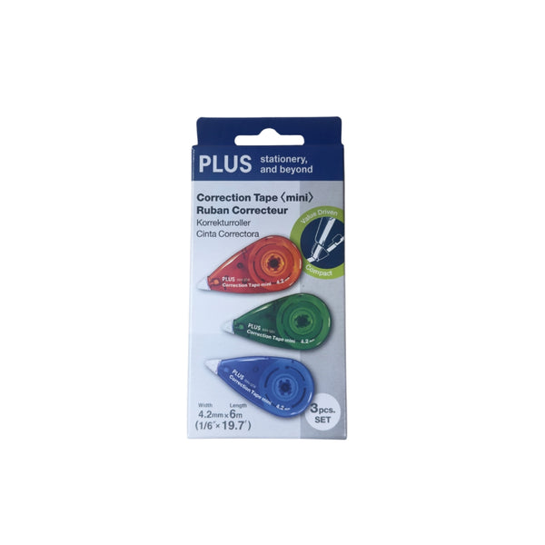 Japan Plus Mini Correction Roller | Pack of 3, 4.2mm, Assorted Colours