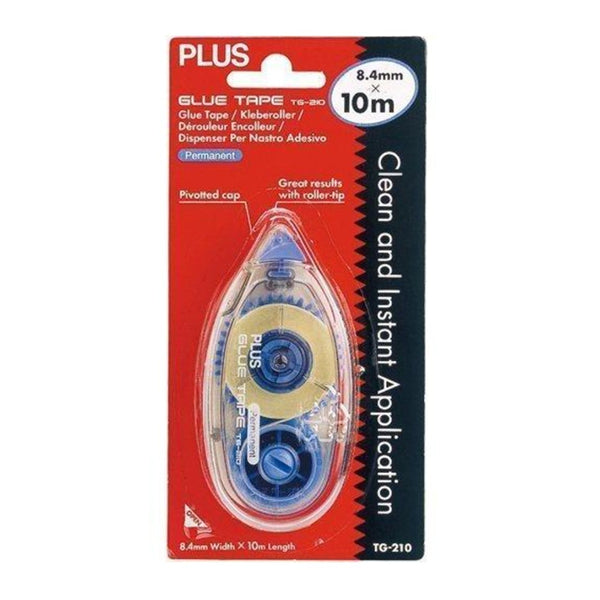 Japan Plus Permanent Glue Tape Roller | 10m x 8.4mm, Clear Dispenser