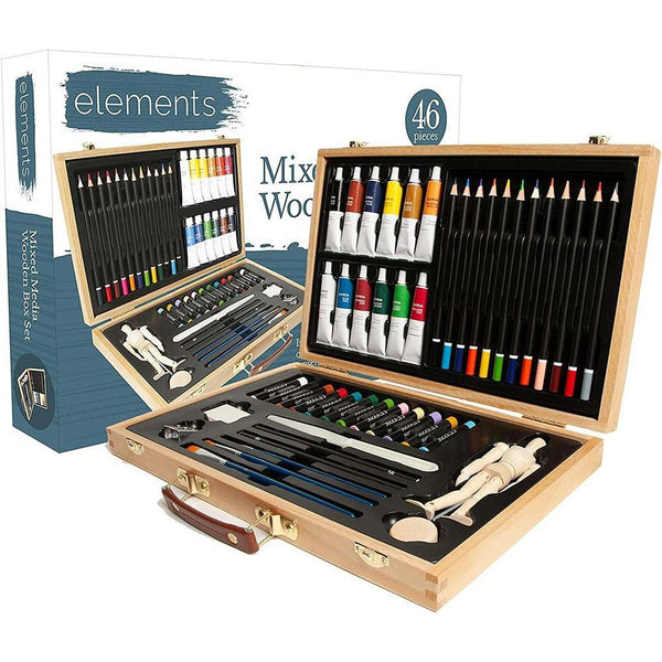 Elements 46-Piece Mixed Media Art Set | Durable Wooden Box