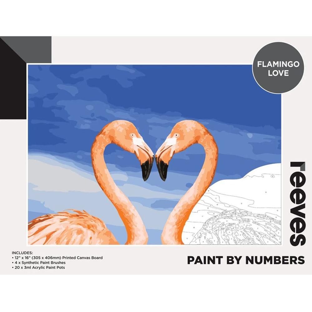 Reeves Paint By Numbers Flamingo Kit | Includes Acrylic Paint Pots and Brushes