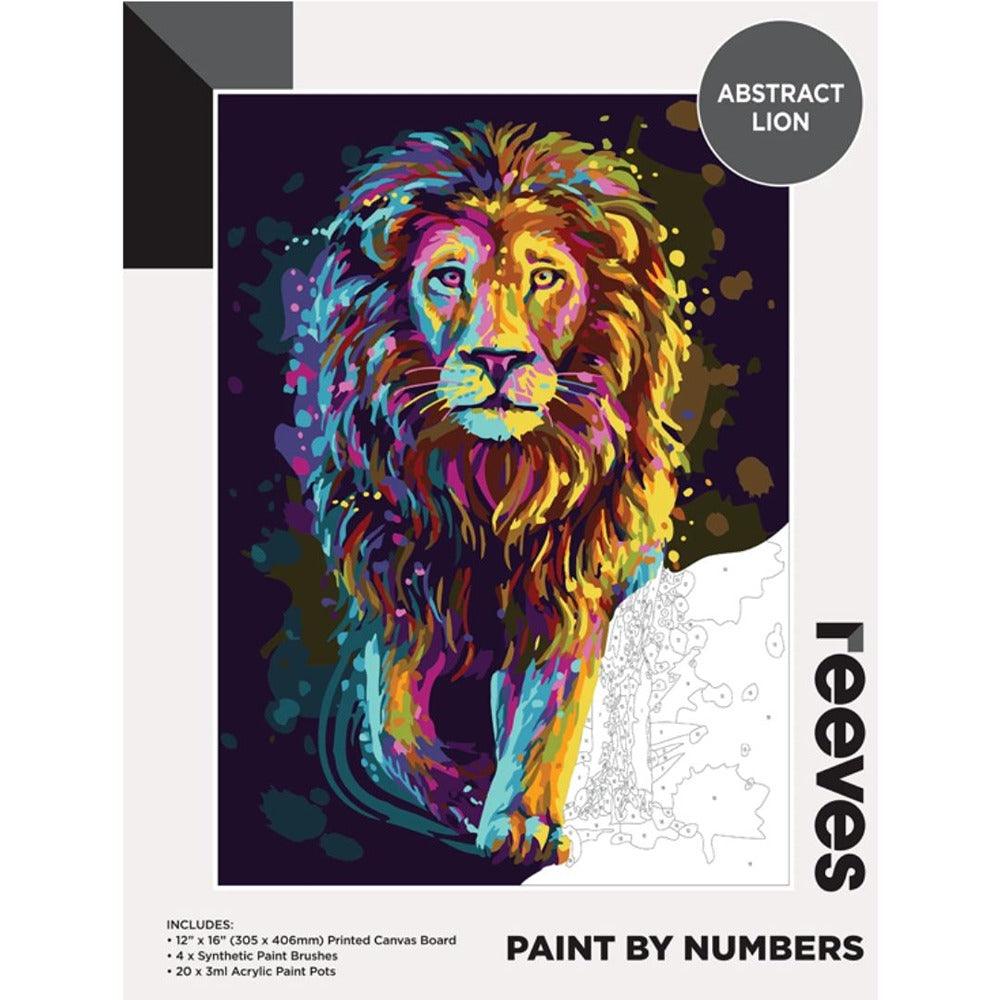 Reeves Abstract Lion Paint By Numbers Kit | Includes Acrylic Paints and Canvas Board