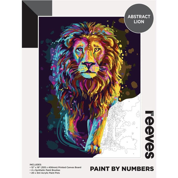 Reeves Abstract Lion Paint By Numbers Kit | Includes Acrylic Paints and Canvas Board