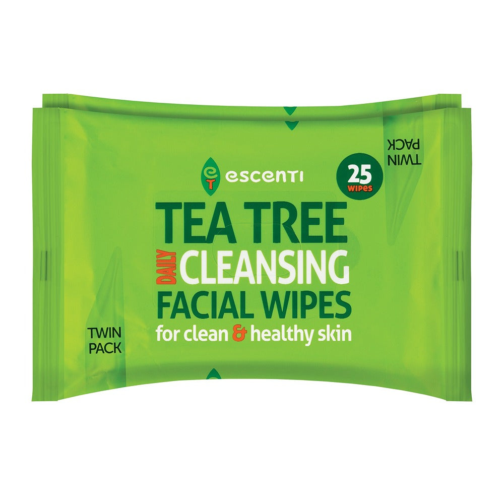 Escenti Tea Tree Cleansing Wipes | Twin Pack 50 Wipes
